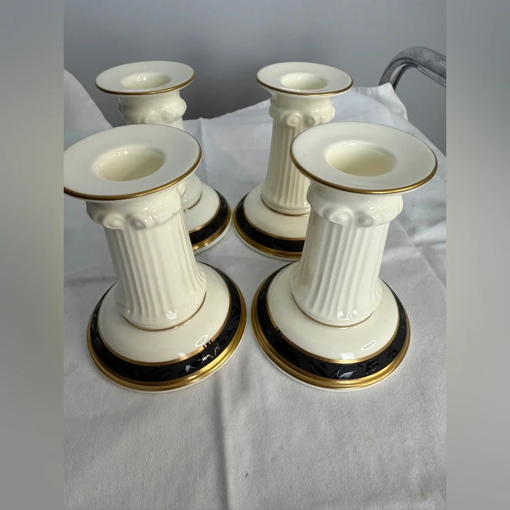 Pfaltzgraff Cream and Gold Candle Holders Set